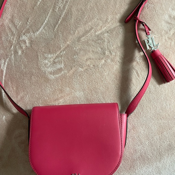 Ralph Lauren Womens Leather Dark Pink Boho Shoulder Crossbody Bag New - Picture 2 of 6